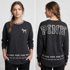 VTG Y2K 90's Pink Victoria’s Secret Campus Bling Long Sleeve Cotton Blend Top